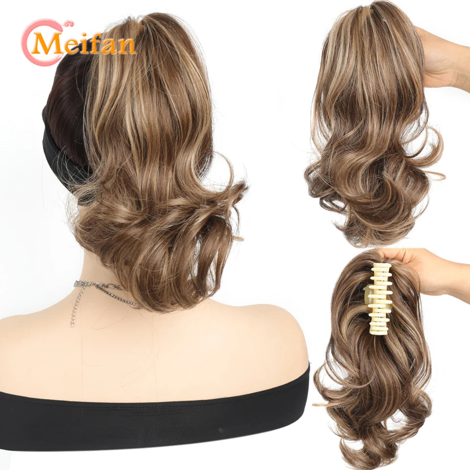 Ponytail Extension Synthetic Long Claw Curly Ponytail Mixed Blonde Clip in Hair Extension Natural Looking Hairpiece for Women