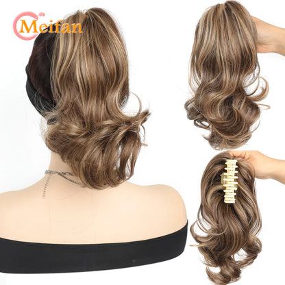 Ponytail Extension Synthetic Long Claw Curly Ponytail Mixed Blonde Clip in Hair Extension Natural Looking Hairpiece for Women
