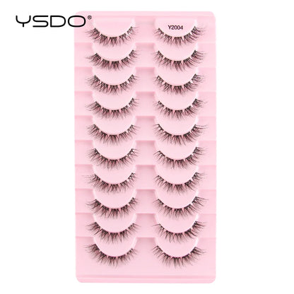 YSDO Natural Long Eyelashes 10 Pairs Wispy Soft 3D Mink Lashes Reusable Cat Eye Lashes Makeup Eyelash Extension Faux Cils