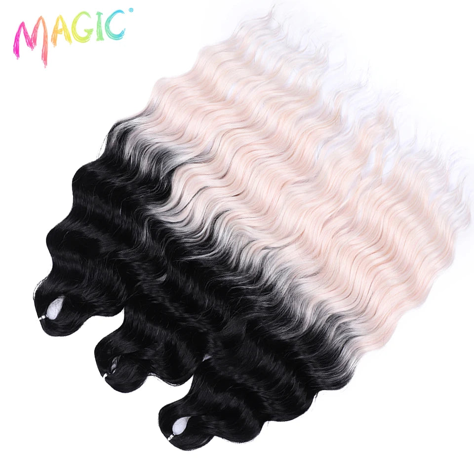 Magic Hair Synthetic Loose Deep Wave Braiding Hair Extensions 24 Inch Water Wave Braid Hair Ombre Blonde Twist Crochet Curly Hai