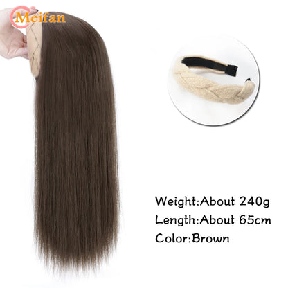 Long Wavy Blonde Headband Wig Synthetic Clip on Hair Extension U-Shaped Fake Hairpieces Natural False Half Wig for Women