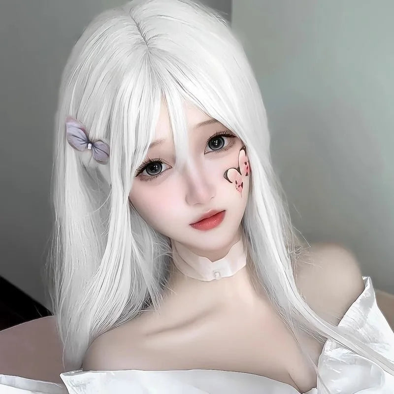 White long straight hair synthetic wig | high quality breathable inner mesh suitable for daily wear