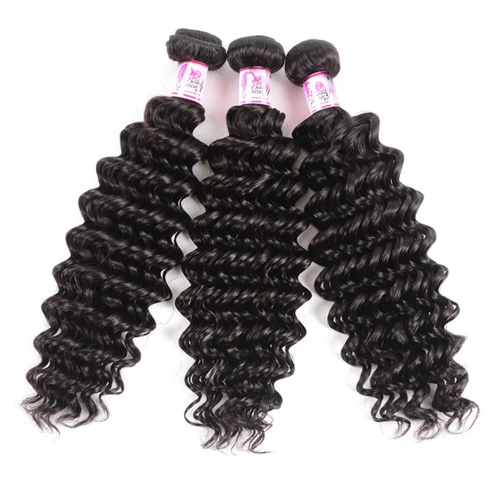 BEAUTY FOREVER Deep Wave 3 Bundles Malaysian Human Hair Weaves 100% Virgin Hair Extension Natural Color 12-26 inch