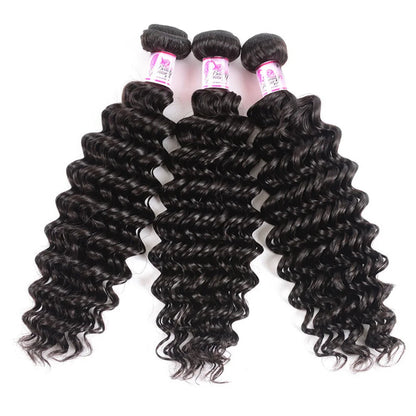BEAUTY FOREVER Deep Wave 3 Bundles Malaysian Human Hair Weaves 100% Virgin Hair Extension Natural Color 12-26 inch
