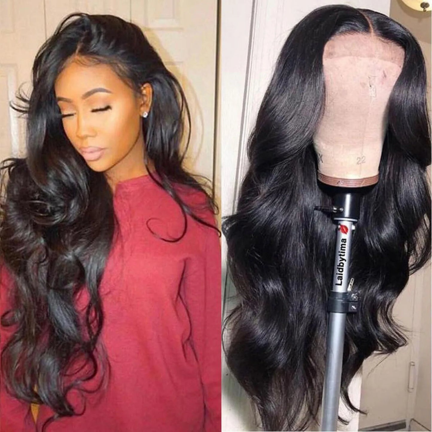 Premium Natural Black Wavy Synthetic Wig  for Women Middle Part Curly Natural Looking 22 Inch Long Full Volume