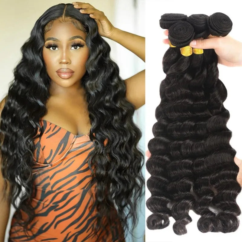 Loose Deep Wave Human Hair Bundles 10-30 Inches 100g/Pc 100% Unprocessed Brazilian Virgin Hair Natural Black Color 1PC