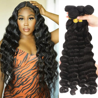 Loose Deep Wave Human Hair Bundles 10-30 Inches 100g/Pc 100% Unprocessed Brazilian Virgin Hair Natural Black Color 1PC