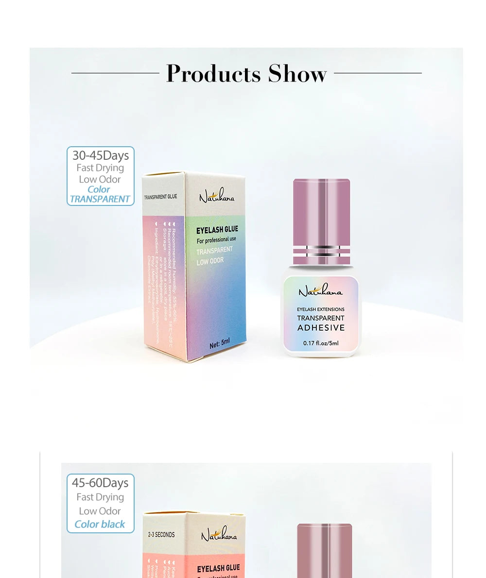 NATUHANA Black/Clear Eyelash Extension Glue 2-3s Fast Dry Sensitive Eye Individual Strong False Lashes Glue Adhesive MakeupTools