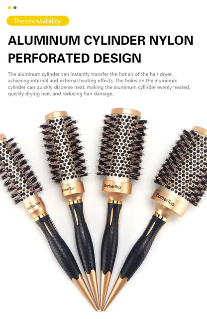 New Handle Round Rolling Brush Straight Twill Hair Comb Boar Bristle Round Barrel Hair Curling Brush Hairdressing Styling Tool
