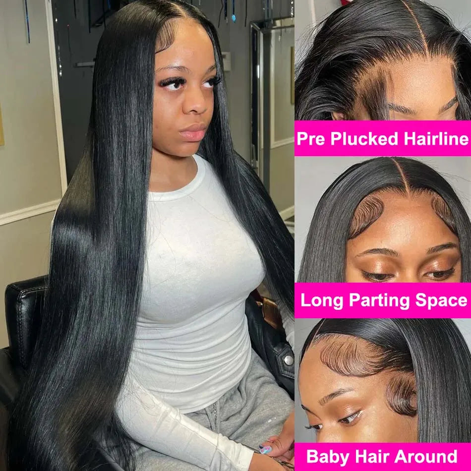 360 Full Lace Wig 13x6 Lace Front Human Hair Wigs For Women 30 34 Inch Brazilian Bone Straight Transparent Lace Frontal Wig 200%