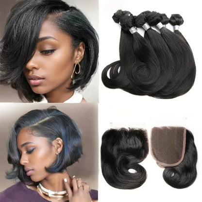 Malaysian Human Hair Bundles with Closure Blonde Bundles with 4x4 Closure 8 pcs Curly Hair Extensions And Closure Preplucked