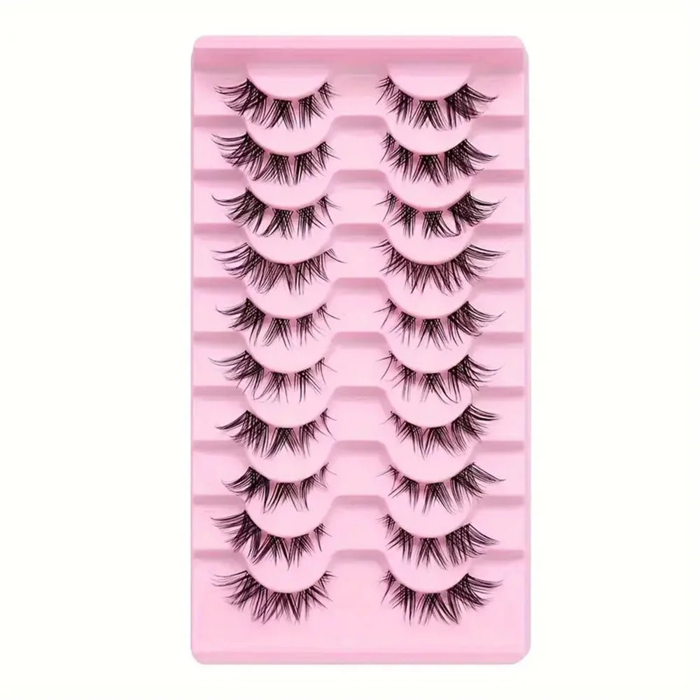 10 pairs Wispy Cluster Lashes for Natural Cat Eye Look - Short Anime Korean Makeup False Eyelashes