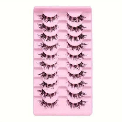 10 pairs Wispy Cluster Lashes for Natural Cat Eye Look - Short Anime Korean Makeup False Eyelashes