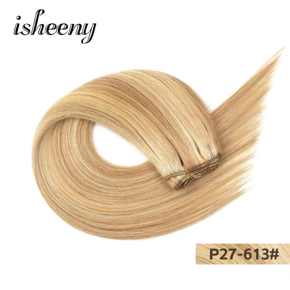 Straight Human Hair Weaves Brazilian Remy Human Hair Bundles Sew In Weft Extensions Straight Blonde 50g 12"-24" Natural Hair