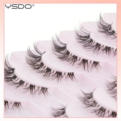 YSDO Natural Long Eyelashes 10 Pairs Wispy Soft 3D Mink Lashes Reusable Cat Eye Lashes Makeup Eyelash Extension Faux Cils
