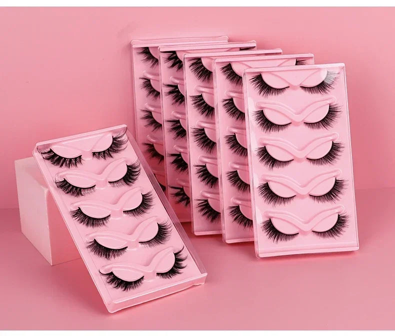 5 Pairs Cat Eye Lashes Faux Mink Eyelashes Natural long Manga Lashes Winged End Eye Elongated Eyelashes Fake Lashes Makeup