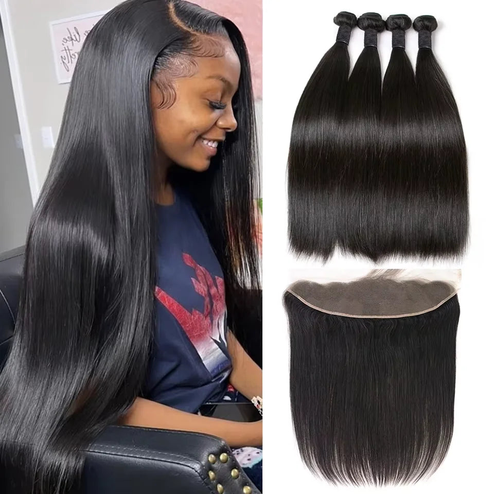 Brazilian Straight Human Hair 4 Bundles 20 20 20 20 inch Virgin Straight Human Hair Bundles Natural Black Color 100% Human Hair