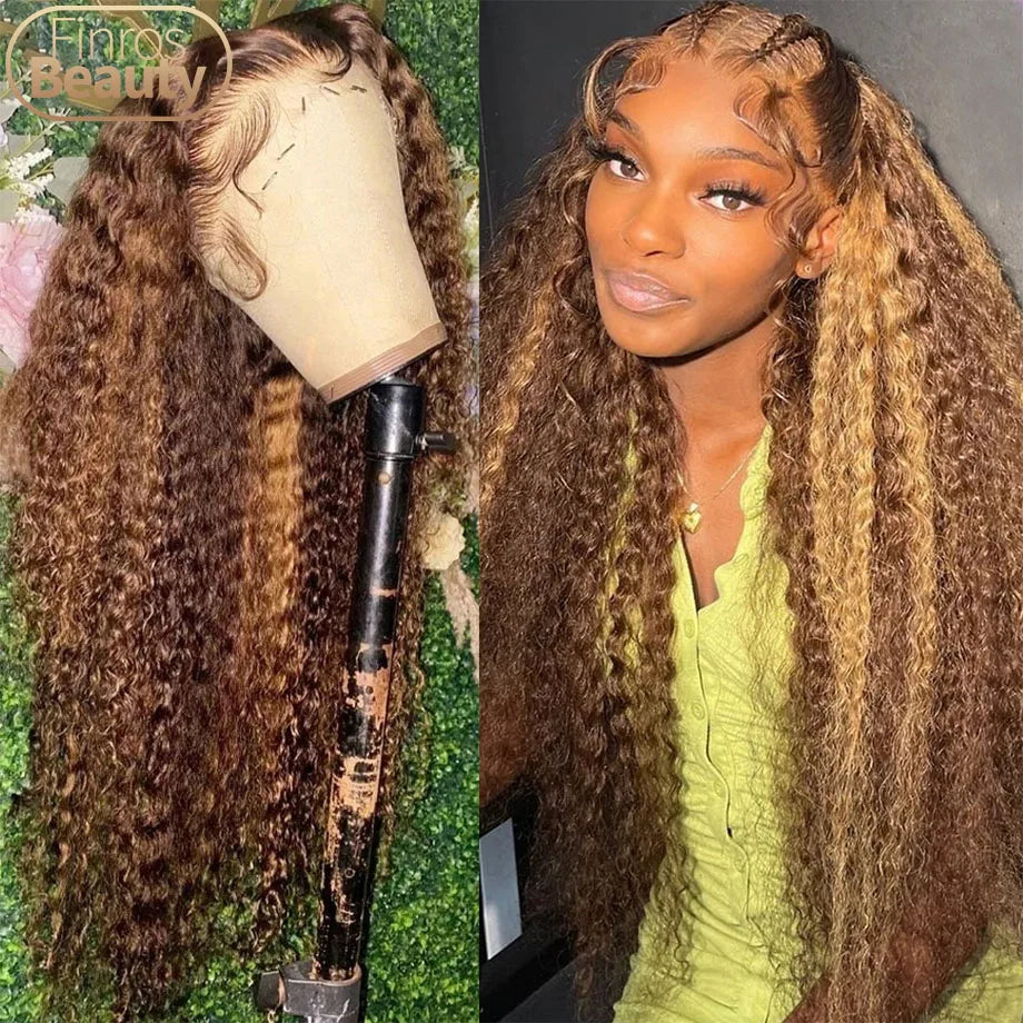 Highlight 13x6 Lace Frontal Wig Human Hair Brazilian Curly Wigs For Women Deep Water Wave HD Lace Wig  Transparent Colored Hair