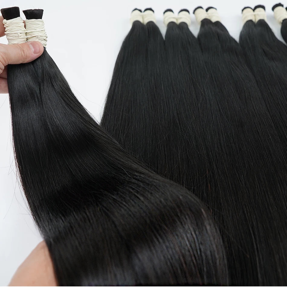 16A Vietnamese Double Drawn Human Hair Bulk Boho Braids Hair Extensions Short Hair Less Bone Straight No Weft 300g 613#