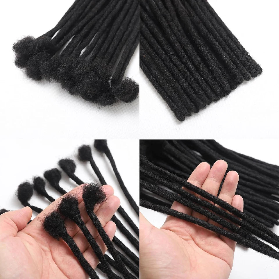 Afro Fully Handmade Permanent Loc Extensions Human Hair 0.8cm Boho Braids Dreadlock Extension Human Hair For Women 10-40 Strands