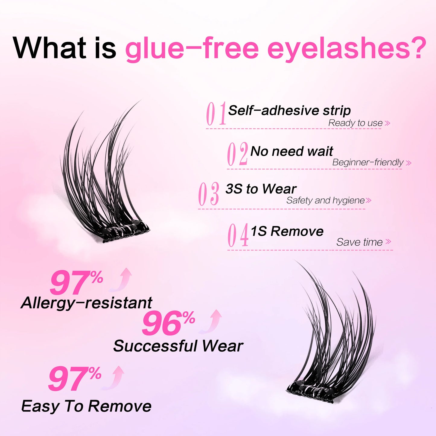 FindLove 5D Glue Free Eyelash No Glue Needed 11-12mm Lashes W Shape Self Adhesive Reusable Long Lasting Pre Glued Lash Makeup