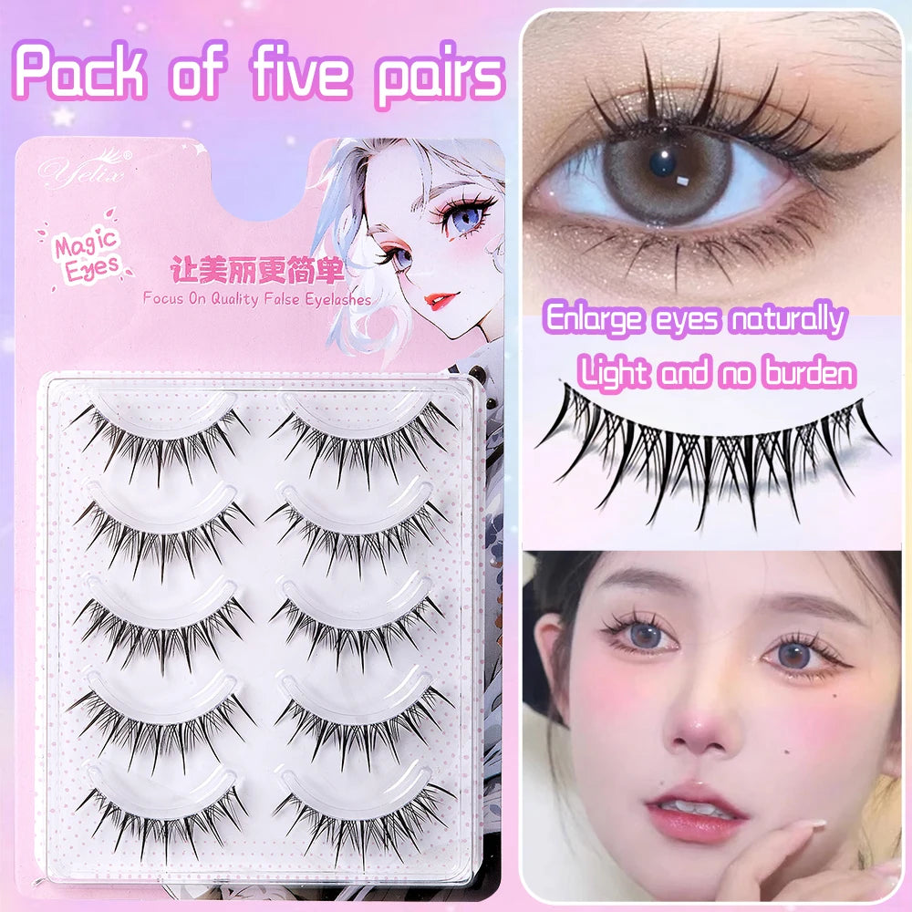 Yelix Manga Lashes With Clear Band Natural Eyelashes Spiky Asiatic Eye Soft Wispy Lashes 2024 Girl Group False Lashes
