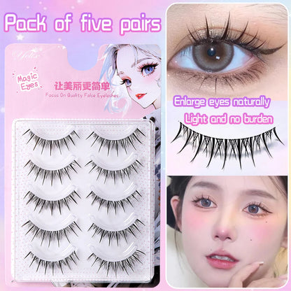 Yelix Manga Lashes With Clear Band Natural Eyelashes Spiky Asiatic Eye Soft Wispy Lashes 2024 Girl Group False Lashes