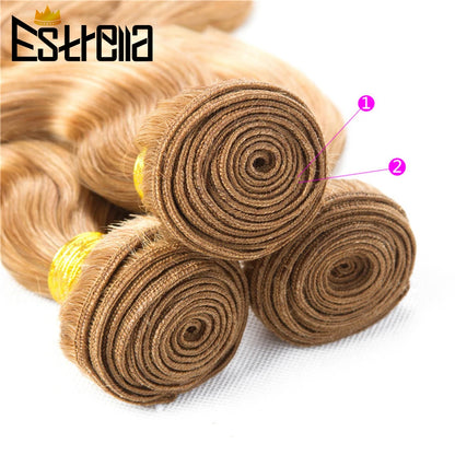 Gold Brown Body Wave Human Hair Bundles with Closure Brazilian Color 30 Remy Human Hair Bundles with 4x4 Lace Closure Free Part