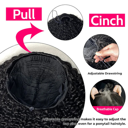 Flip Over Half Wig Water Wave Upgrade 3 IN 1 Half Wig Human Hair With Drawstring Seamless Isee Hair Clip Ins