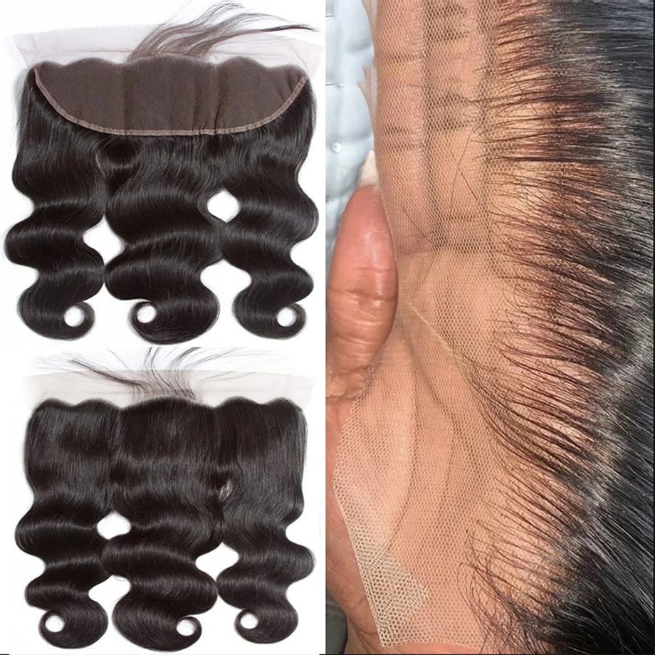 13x4 HD Transparent Lace Frontal 100% Human Hair Pre plucked Bleached Knots Natural Hair Line 4x4 Lace Closure With Baby Hair