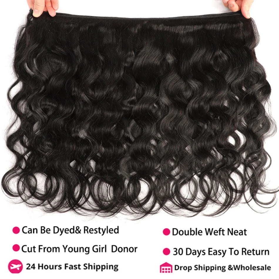 Body Wave Bundle With Frontal 13x4 HD Lace Peruvian 100% Human Hair Extension 3 Bundles With Closure Frontal Natural Color Hair