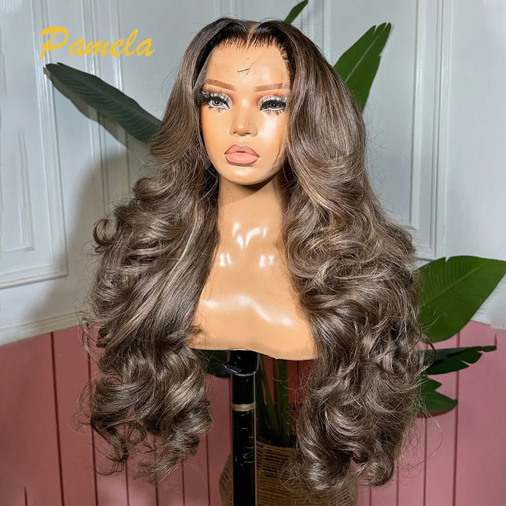 Highlight Loose Deep Wave Ombre Blonde Colored Wigs 13x4 HD Transparent Lace Frontal Glueless Wigs Human Hair Ready To Wear