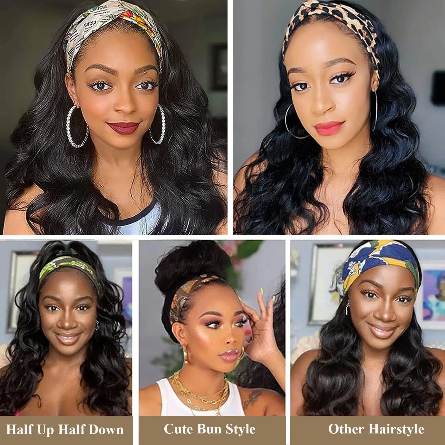 Long Wavy Headband Wig for Women Black Wigs with Brown Blonde Wigs Put On and Go Glueless Wig Long Synthetic Wig Party Daliy Use