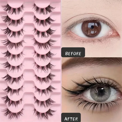 10 pairs Wispy Cluster Lashes for Natural Cat Eye Look - Short Anime Korean Makeup False Eyelashes