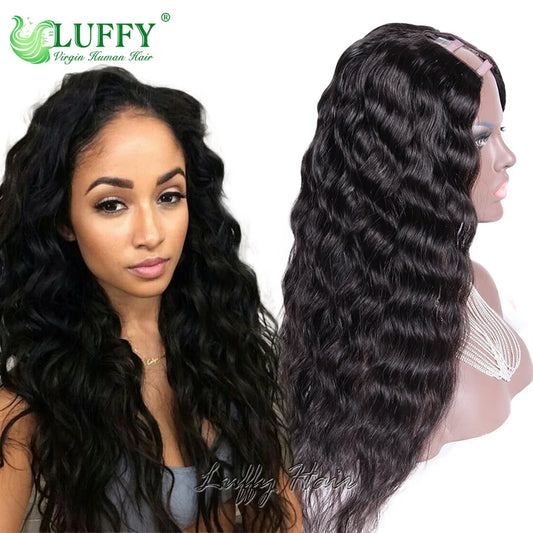 Deep Wave U Part Wig Human Hair No Leave Out Glueless V Part Wigs Brazilian Human Hair For Women 180% Density Clip in Half Wigs