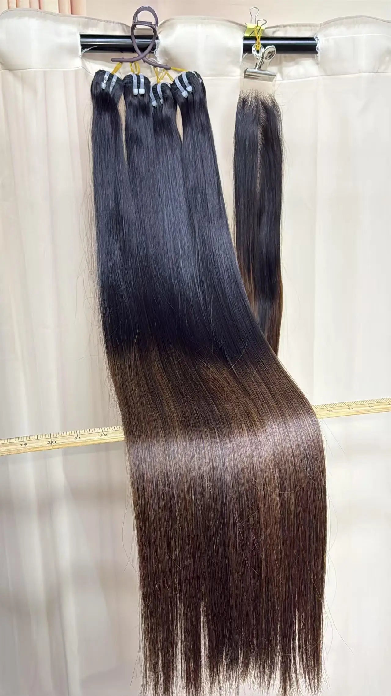 Nabi 1BT4 # Raw Vietnamese Human Hair Bundles With 2X6 HD Lace Closure Middle Part 16A Double Drawn Bone Straight