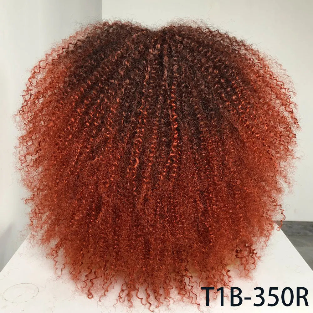 Afro Curly Wigs With Bangs For Black Women Burgundy Wig Synthetic Wine Red Hair Ombre Brown Blonde Cosplay Wig