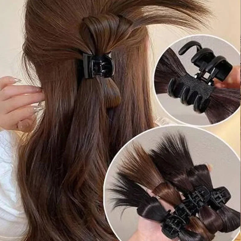 Half-Tie Crab Claw Clip Synthetic Ponytail Feather Shuttlecock Messy Bun Ponytail For Women Multi-Functional Hair Accessories