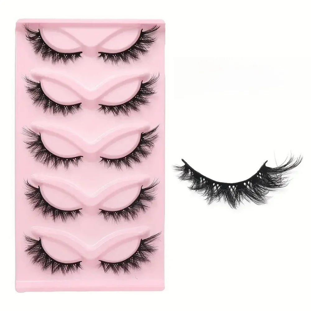 5pairs 3D Cat Eye Lashes Faux Eyelashes Natural Long Full Strip Lashes Winged End Eye Elongated Fake Lashes Soft Eyelashes