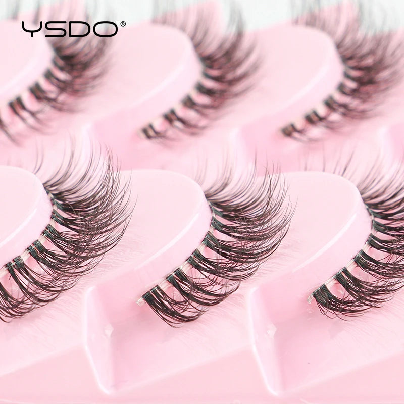 YSDO Natural Long Eyelashes 10 Pairs Wispy Soft 3D Mink Lashes Reusable Cat Eye Lashes Makeup Eyelash Extension Faux Cils