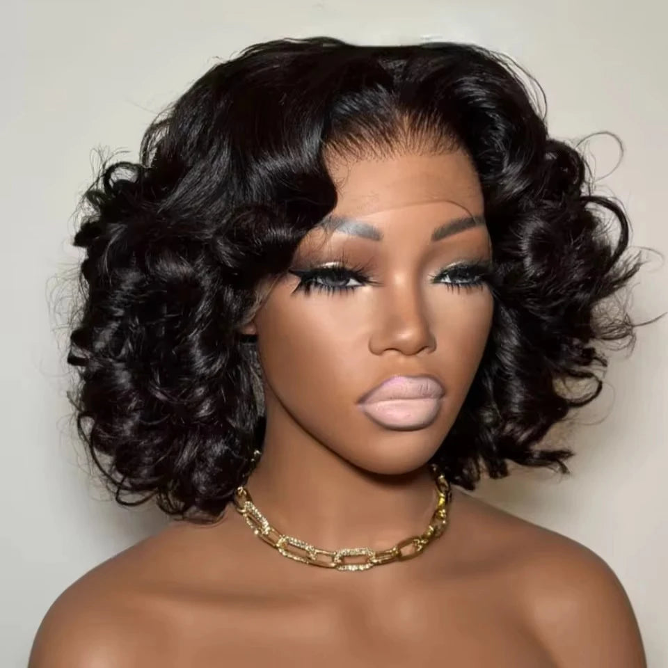 100% Malaysia Hair 300 Density Double Drawn P4 27 Ombre Highlight Bouncy Wave Wear and Go 4x4 Glueless Human Hair Bob Curly Wigs