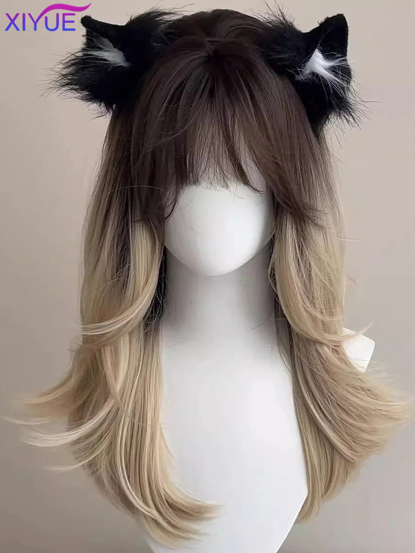 synthetic Wig Headband Wig Big Waves Siamese Cat Gradient Long Curly Hair Air Bangs Imitation Full Real Human Hair Cosplay Wig