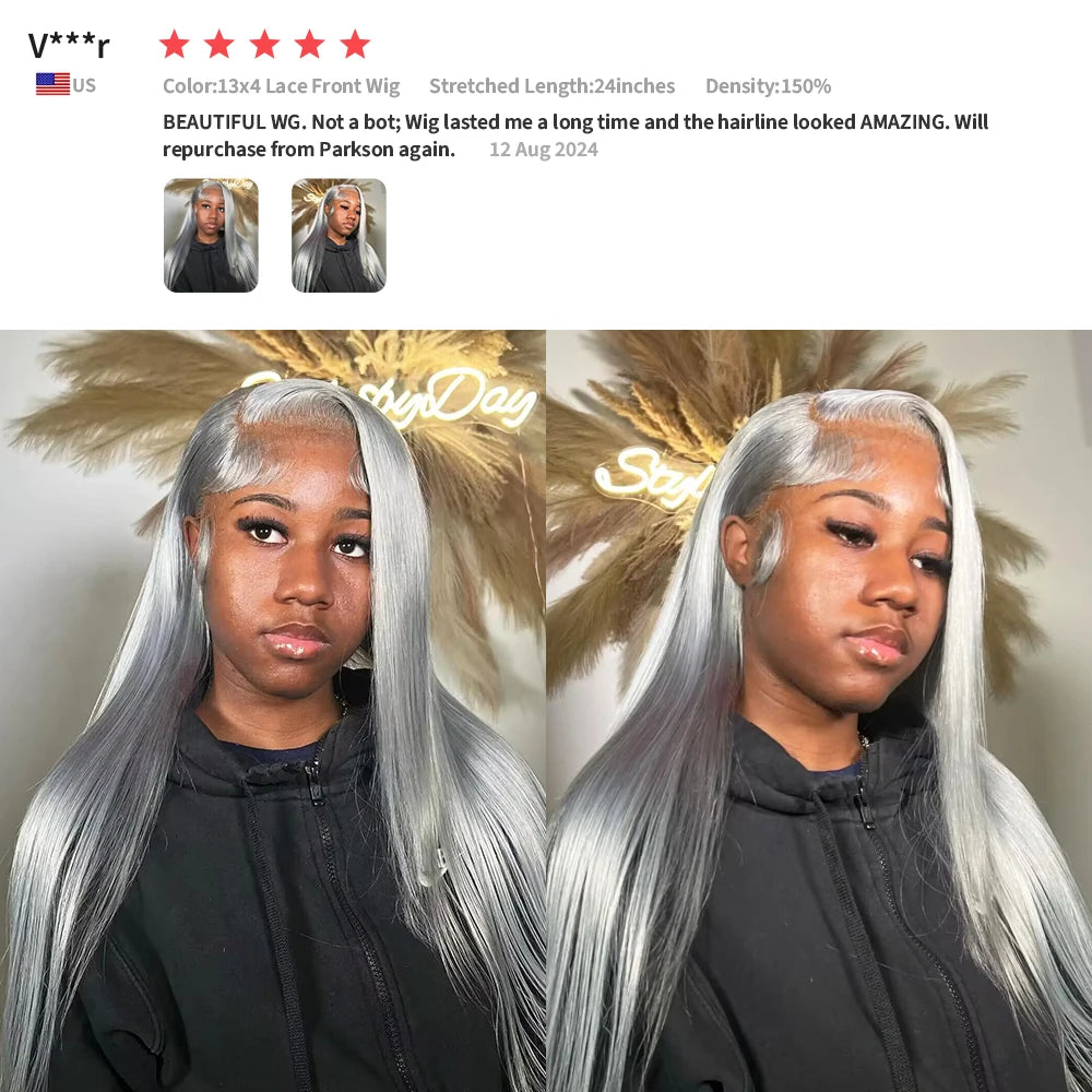 Full Lace Wigs Silver Grey 613 Colored 13x6 HD Transparent Lace Frontal Wigs Human Hair Wig  For Black Women Brazilian Remy Hair
