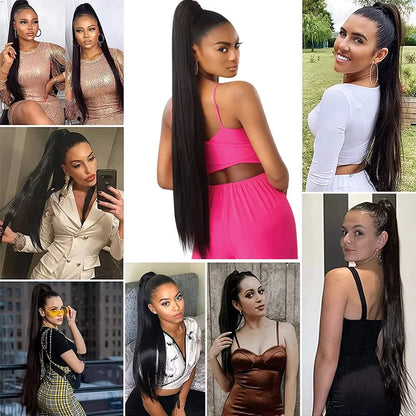 Ponytail Human Hair Extensions With Clip In Drawstring Ponytail Straight Body Wave Brazilian Pony Tail For Women Queen Hair