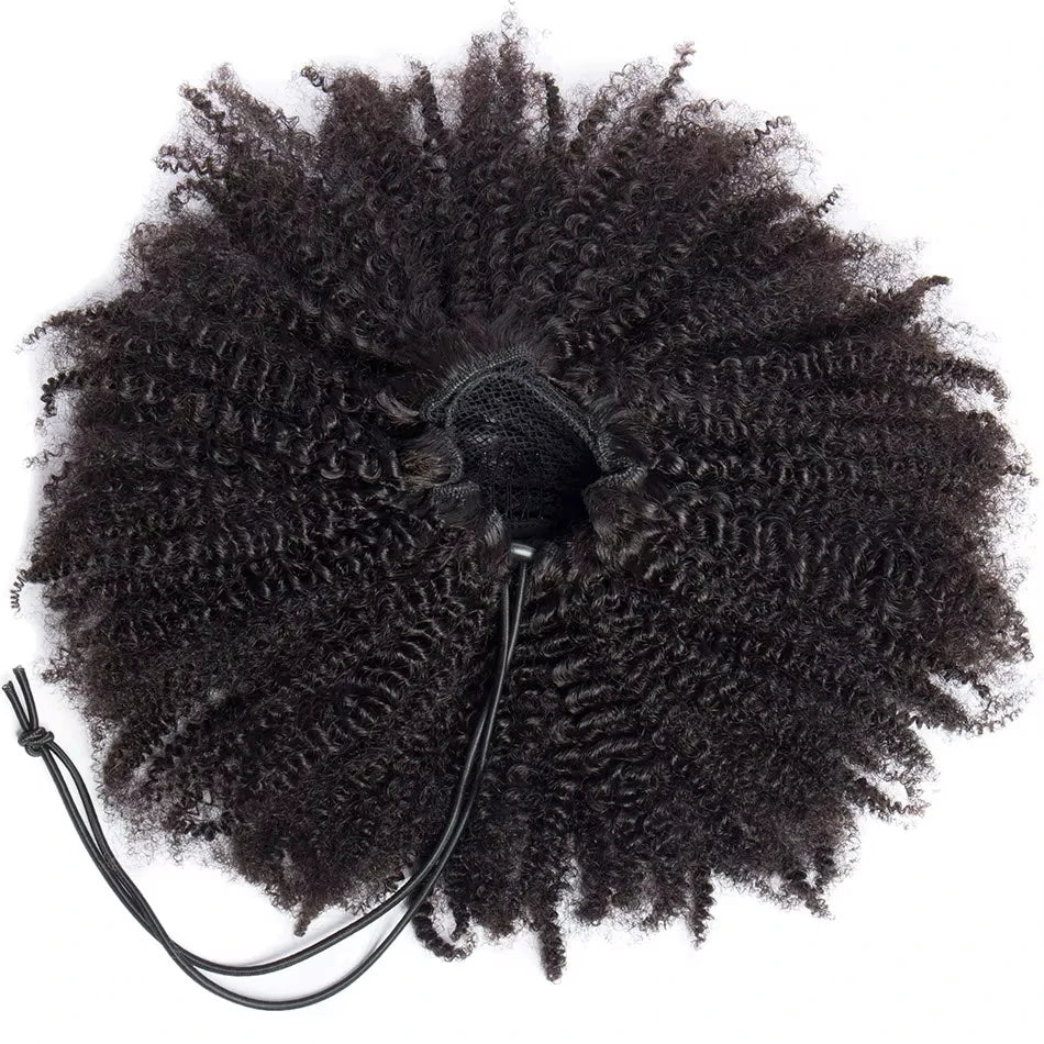 12-24 Inch Mongolian Afro Kinky Curly Ponytail Clips In Drawstring Ponytail Human Hair Wrap Around Velcro Hair Ponytail