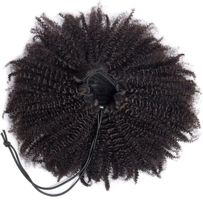 12-24 Inch Mongolian Afro Kinky Curly Ponytail Clips In Drawstring Ponytail Human Hair Wrap Around Velcro Hair Ponytail