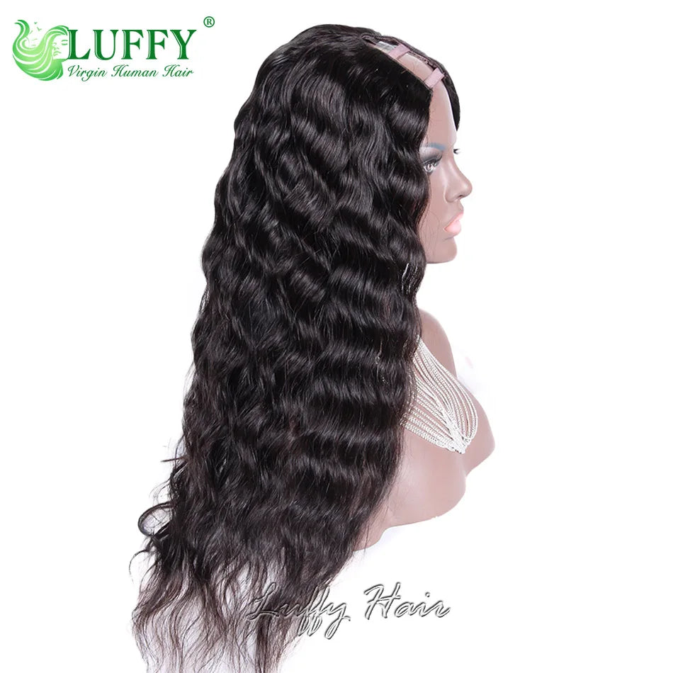 Deep Wave U Part Wig Human Hair No Leave Out Glueless V Part Wigs Brazilian Human Hair For Women 180% Density Clip in Half Wigs