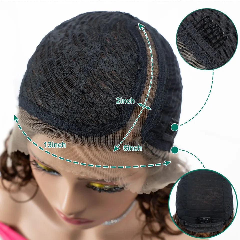 Malaysian Short Curly Bob Lace Front Wig13X7X2 Lace Front Wigs Pre Plucked with Baby Hair HD Lace Brown Curly Bob Wig Human Hair