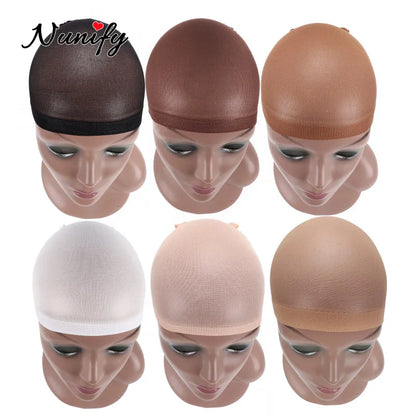 Nunify Nude Mesh Net Wig Caps With Closed End For Wigs 2Pcs/Pack Free Size Stocking Cap Red Coffee Black Begie Brown 6 Colors