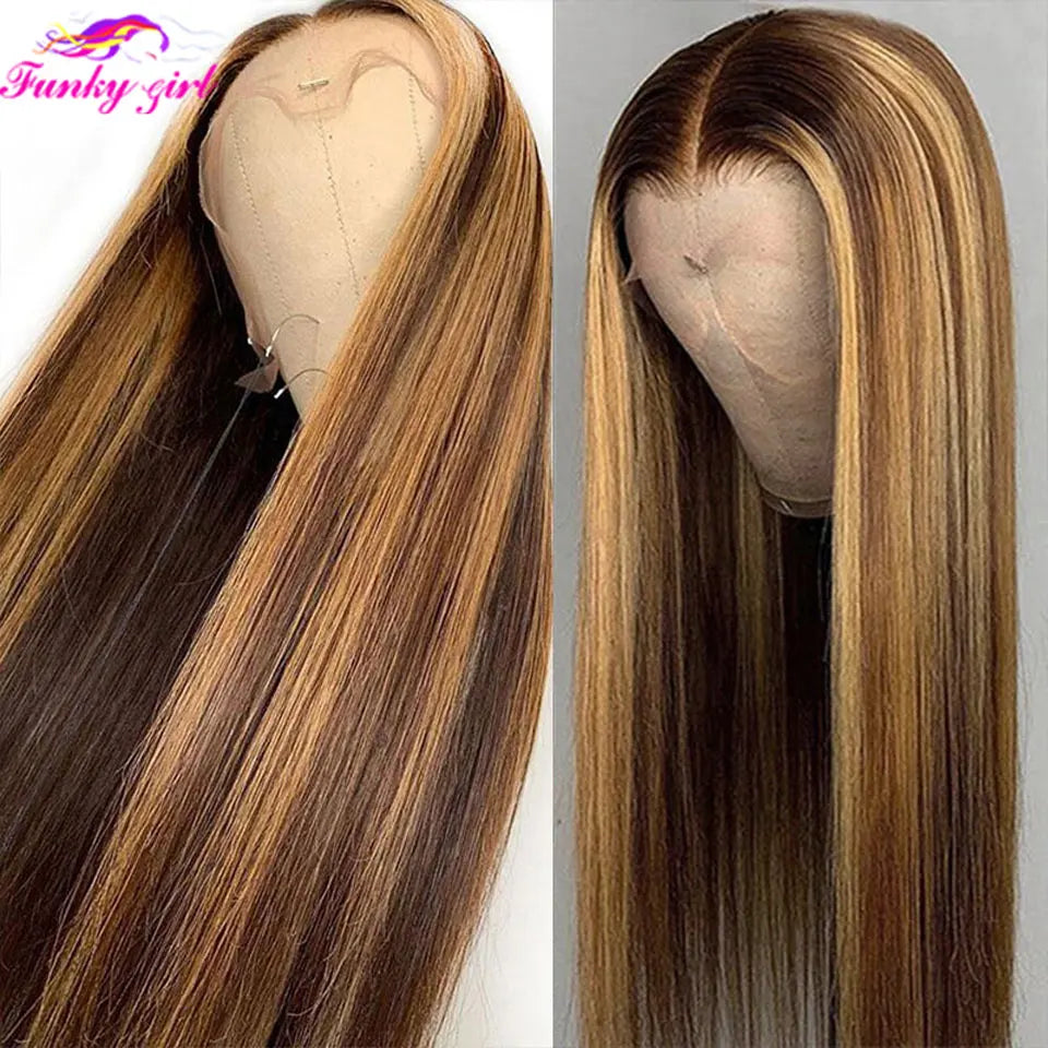 Highlight Wig Human Hair Lace Front Wig Bone Straight Blonde Ombre Color Brazilian 13X4 Lace Frontal Wigs For Women Pre Plucked